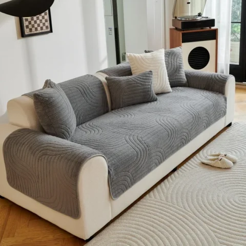 Solid Color Scratch Resistant Sofa Cover Non-Slip Dustproof Furniture Protector Couch Cushion For Living Room