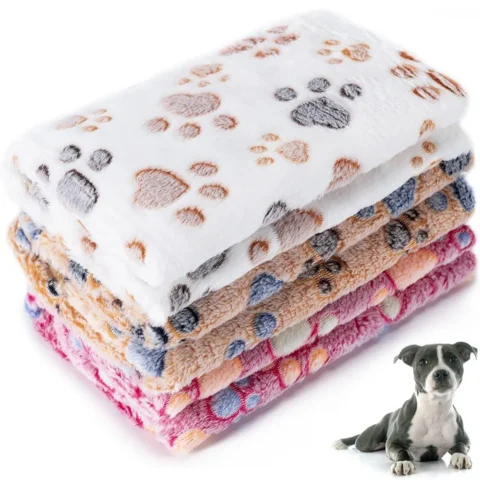 Dog Blanket Washable Fuzzy Soft Pet Mat Throw Cover for Kennel Crate Bed Cute Paw Pattern Puppy Cat Bed Blanket Mat Pet Blank