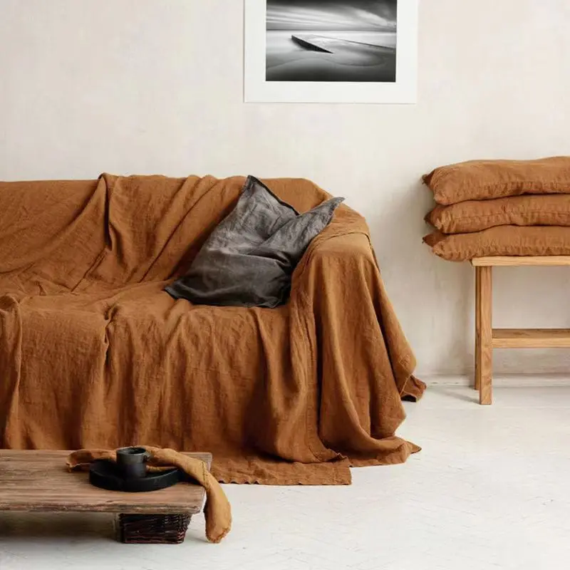 French Pure Linen 100% Fabric Pure Color Sofa Cover Cloth Sofa Towel Suitable for All Seasons Love Seat Couch Cover Summer New - Image 11