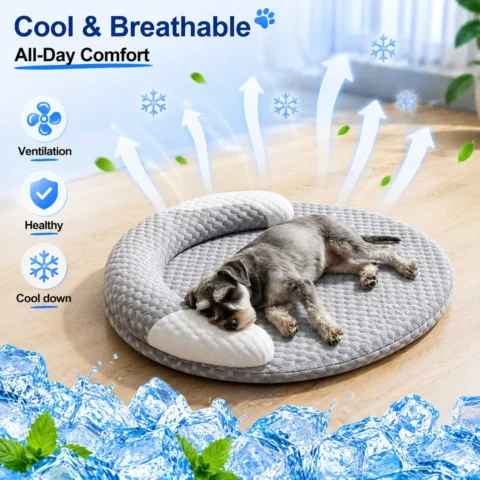 Summer Ice Silk Cooling Dog Bed Oval Breathable Heat Dissipation Cat Mat Pet Nest Cooling Pad for Small Medium Large Dogs Cat