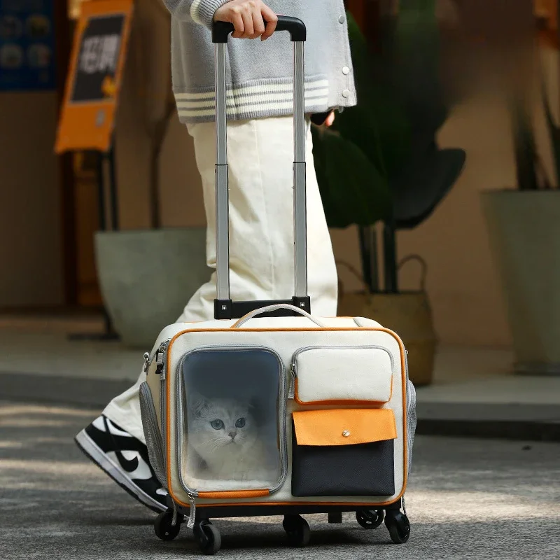 Cat Carrier Bag Pet Trolley Case Small Dog Luggage Bags Portable Cat Backpack Pushable Shoulder/portable/diagonal Bag Detacha
