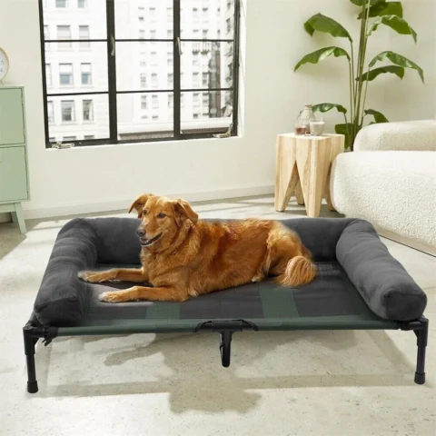 XXL XL Large Dog Bed Outdoor Raised Dog Bed with Cooling Breathable Mat and Soft Plush Mat Pet Puppy Camping Cot for Home Gar