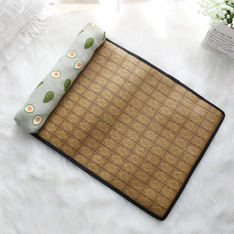 Cat Natural Cooling Mat Summer Pet Self Cooling Pad Cat Bed Mat For Dogs Indoor Rattan Weave Mat Sleeping Cat Bed - Image 9