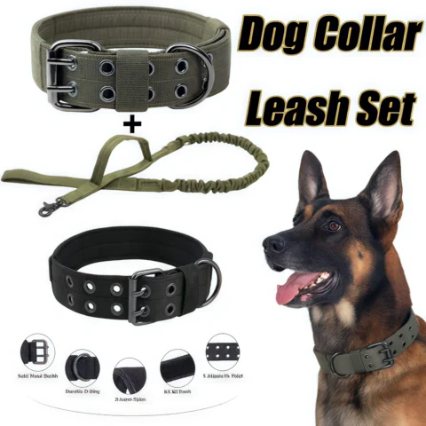 Outdoor Tactical Dog Collar Set Dog Leash Metal Buckle Breathability Nylon Adjustable Dog Collar for Training Neck Pet Produc