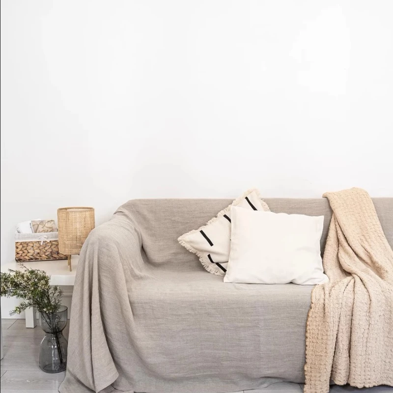 French Pure Linen 100% Fabric Pure Color Sofa Cover Cloth Sofa Towel Suitable for All Seasons Love Seat Couch Cover Summer New - Image 10