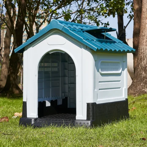 Outdoor Dog House, Large Breathable Pet Shelter with Weatherproof Canopy, Windproof & Sunproof Villa, Easy-Clean Removable Co