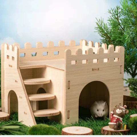 Creative Hamster Nest Wooden Fence Villa Pet Home Supplies Comfortable Sleeping Nest Simple Style Solid Color House Villa