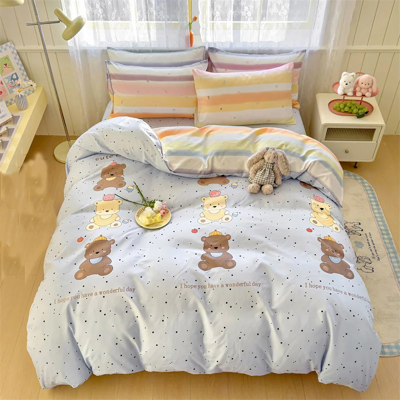 New Cute Stars Printed Bedding Set 4/3/1 Pcs Skin-friedly Breathable Duvet Covers Comfortable Durable Single Double Quilt Cover - Image 35