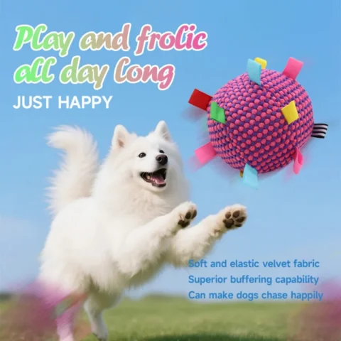 Interactive Ball Dog Toy Suitable for Chewing Training, Stress Relief, Bite Sound Resistance, Plush tug-of-war Toy three col