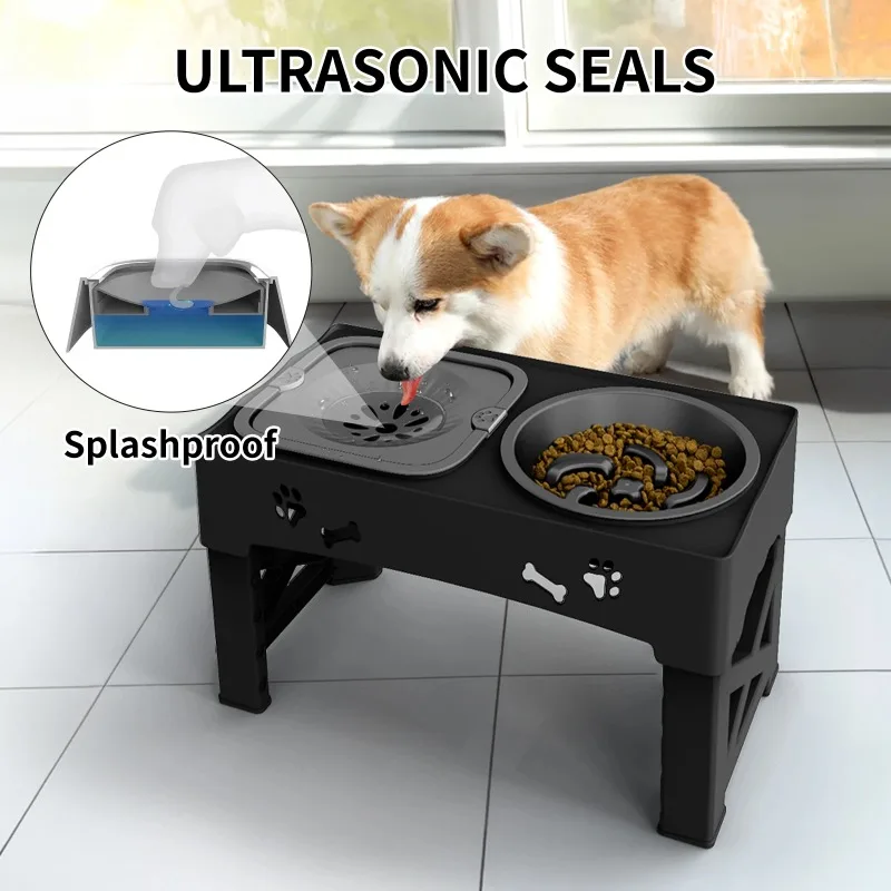 5 Adjustable Height for Different Needs 3 in 1 Pet Feeder Two Bowls One Lift Anti-upset High Neck Guard Slow Food Basin Pet B