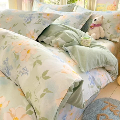 Pastoral Style Florals 100% Cotton Duvet Cover Soft Skin Friendly Single Double Bed Covers Pillowcases Queen King Bedding Set