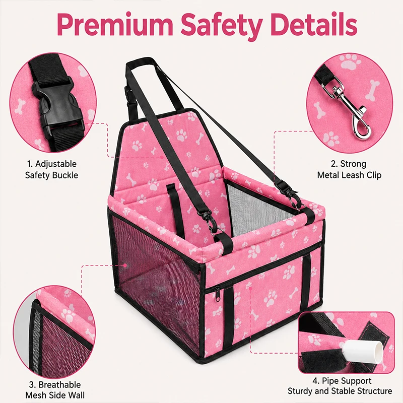 Double Thick Dog Car Seat Cover Foldable Hammock Pet Harness Cat Bag Basket Stable Travel Pet Dog and Cat Safety Car Seat Bag