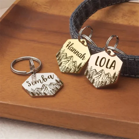 Personalized Dog Tag Hexagon Dog Name ID Tag Cat Tag Stainless Steel Pet Anti-lost Tag Puppy Accessories Dogs Collar Customiz