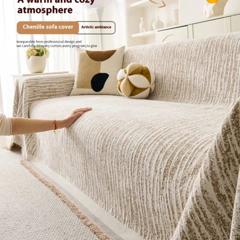 Luxury Sofa Cover L-Shaped Couches Chenille Reversible Stretchable Sofa Protector Slipcover Non-Slip All-Season Couch Blanket