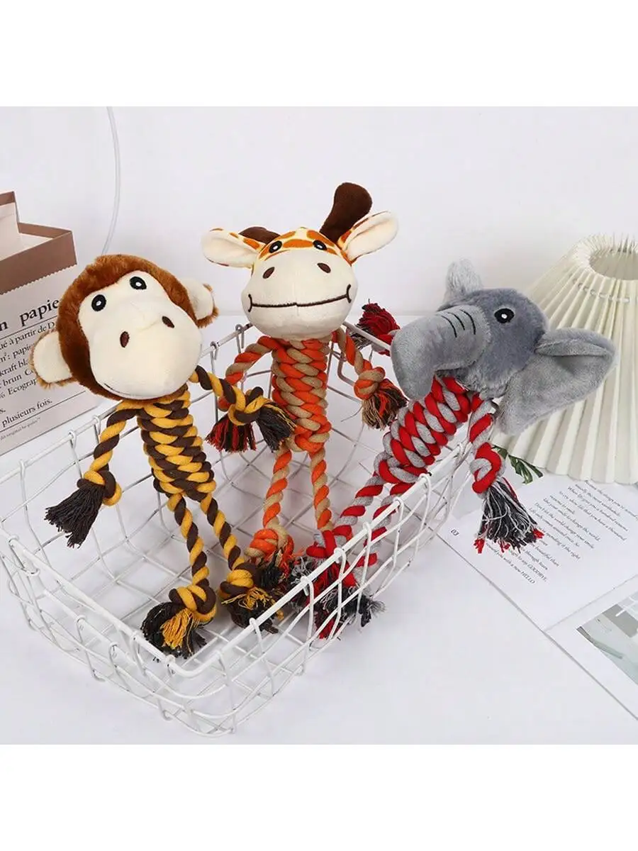 A Cotton Rope Pet Plush Toy, Durable and Bite-Resistant, Cartoon Animal-Shaped Dog Toy for Self-Entertainment and Boredom Rel