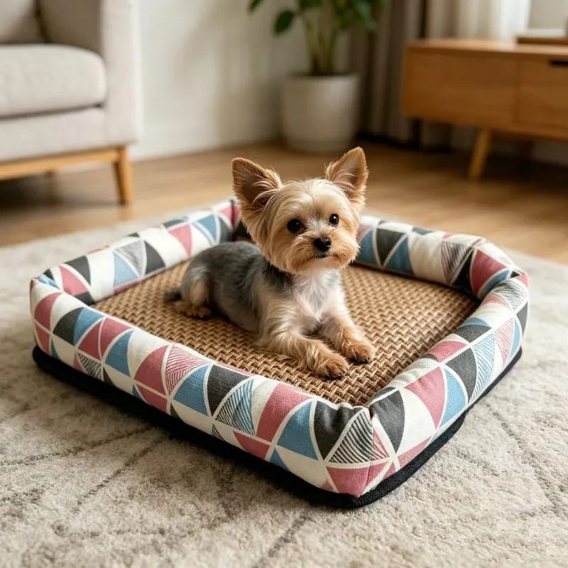 Summer Pet Nest, Rattan-Cooled Cat Nest, Non-Slip and Easy to Clean Dog Nest