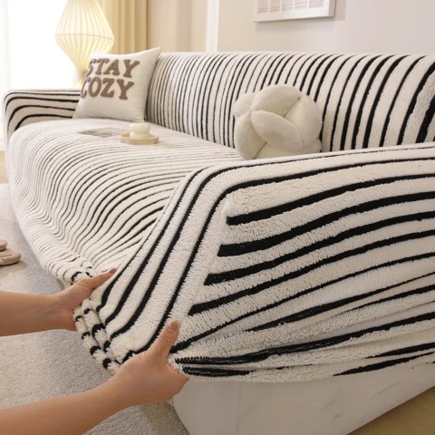 Striped pattern sofa cover anti slip sofa protective cover fully wrapped machine washable suitable for living rooms pet frien
