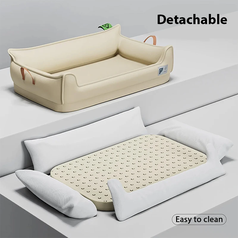 Orthopedic Leather Dog Bed Sofa – Detachable Rectangle Pet Bed with Non-Slip Bottom, Waterproof and Machine Washable for Ulti