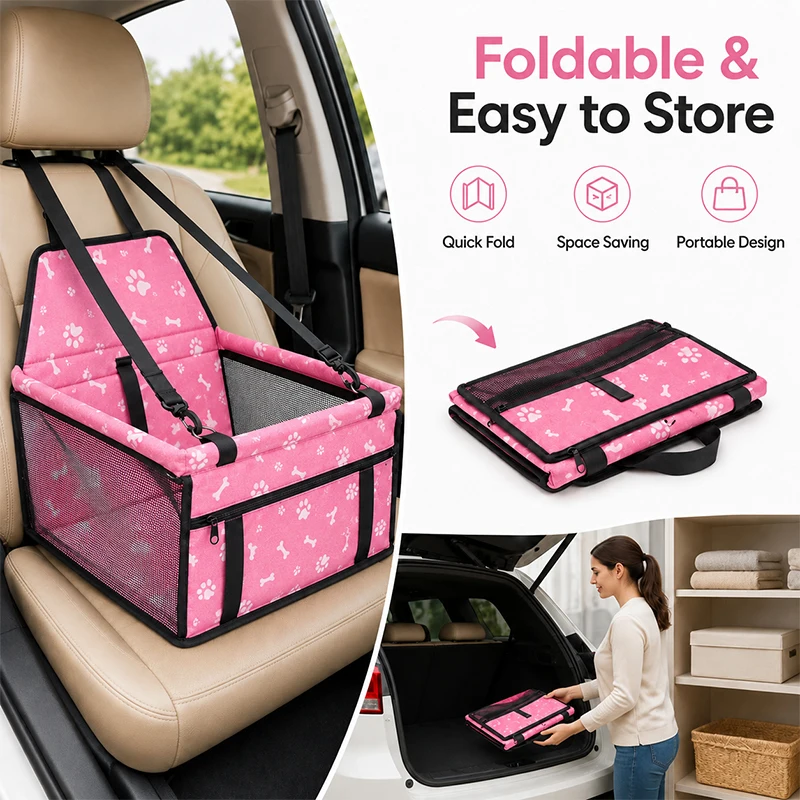 Double Thick Dog Car Seat Cover Foldable Hammock Pet Harness Cat Bag Basket Stable Travel Pet Dog and Cat Safety Car Seat Bag