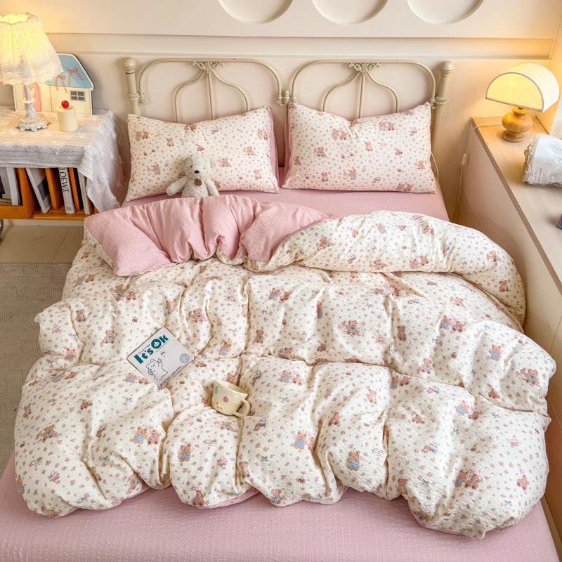 Korean Cute Dog Printed Bedding Set or Single Duvet Cover Ultra Soft Cloud Touch Seersucker Quilt Cover Aesthetic Bedroom Decor - Image 12