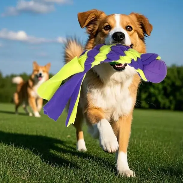 G37 Durable Dog Toys for Aggressive Chewers Soft Plush Pulling Rope Chew Toy with Sturdy Handle, Interactive Teeth Cleaning T