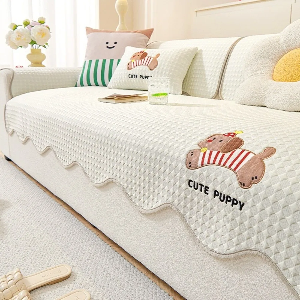 New Ice Silk Sofa Protective Cover Cartoon Dog Non-slip Sofa Seat Mat Breathable Anti-scratch Cooling Couch Cushion Home Deco
