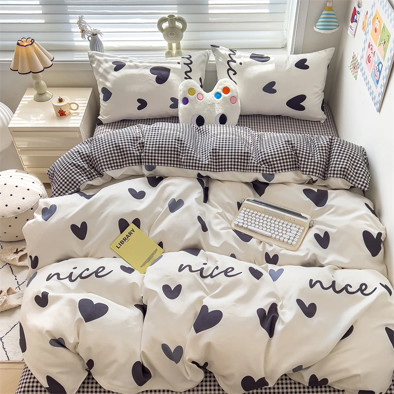 New Cute Stars Printed Bedding Set 4/3/1 Pcs Skin-friedly Breathable Duvet Covers Comfortable Durable Single Double Quilt Cover - Image 37