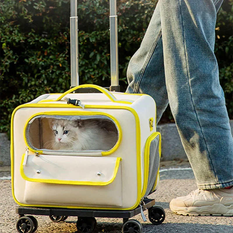 Cat Carrier Bag Pet Trolley Case Small Dog Luggage Bags Portable Cat Backpack Pushable Shoulder/portable/diagonal Bag Detacha