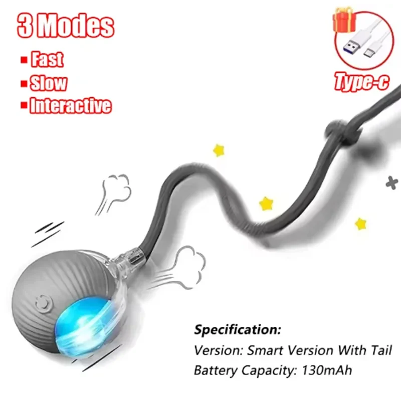 Rechargeable Automatic Rolling Ball Cat Toy – Fake Tail, Imitate Mouse, Electric Interactive for Cats & Dogs - Image 12