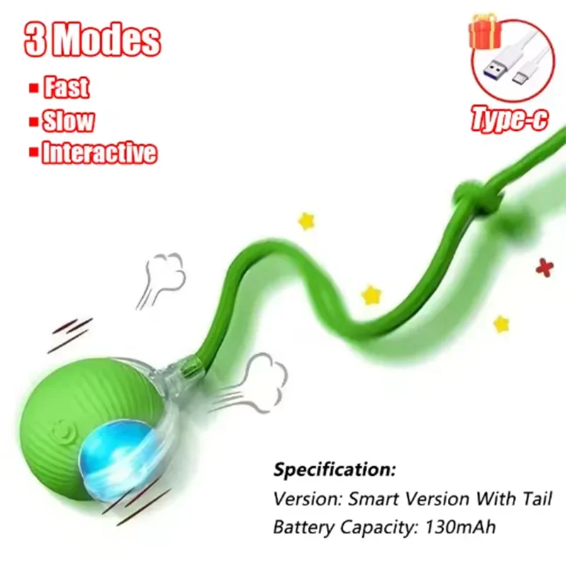 Rechargeable Automatic Rolling Ball Cat Toy – Fake Tail, Imitate Mouse, Electric Interactive for Cats & Dogs - Image 11