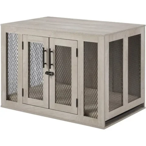 urniture Style Dog Crate with Cushion and Tray, Mesh Dog Kennels with Double Do, End Table Dog House, Medium Crate Indoor Use