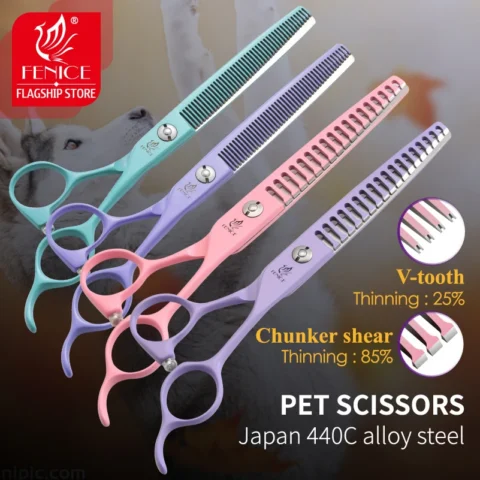 Fenice Professional 6.5/7.0 Inch JP440C Macaron Colorful Pet Thinning Chunker Scissors for Dog Grooming Shears