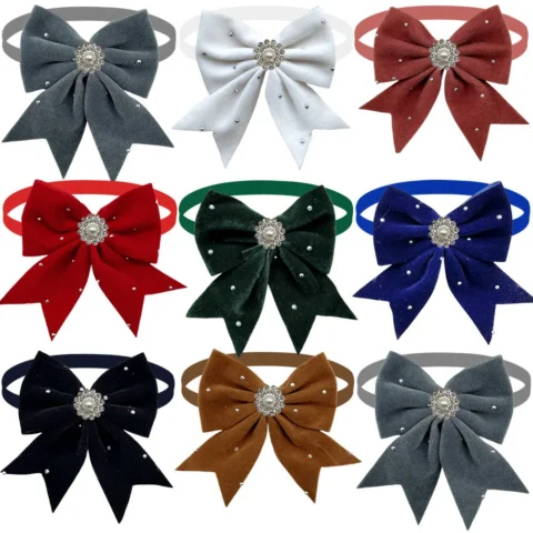 50/100PCS Diamond Bows For Dogs Bowties Plush Pet Grooming Small Dog Cat Bow Ties Neckties Adjustable Dog Weeding Party Supplies