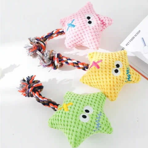 Corduroy Plush Dog Chew Toy with Cotton Rope Built-in Squeaker Tear Proof Interactive Teeth Grinding Play Supplies for Small