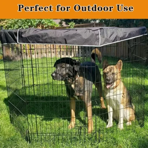 Durable 8 Panel Dog Playpen Cover Oxford Cloth Waterproof Kennel Shade Protector Mesh Windproof Pet Cage Cover Outdoors Indoo