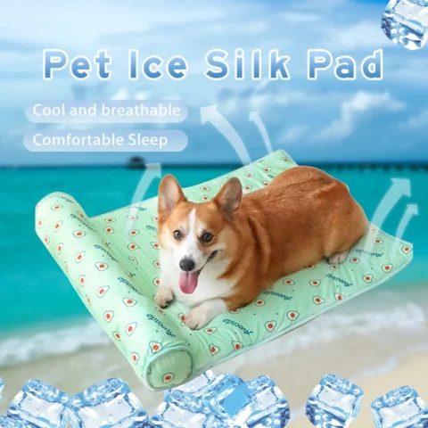 Ice Silk Pet Cooling Mat with Pillow Breathable Washable Non-Slip Summer Cooling Pad for Dogs And Cats for Indoor Sofa Crate