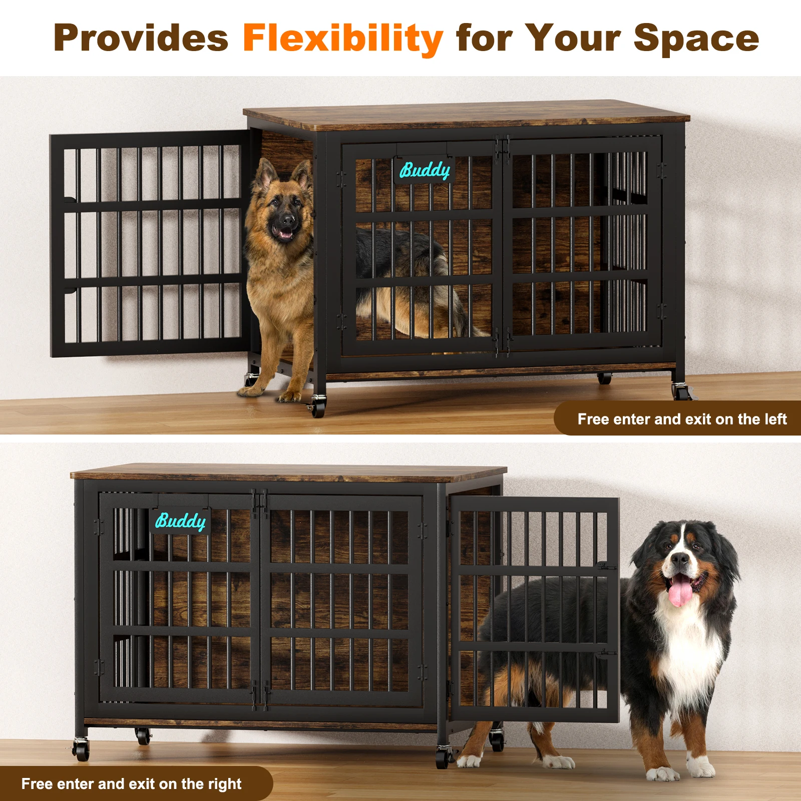 Dog Crate Furniture with Casters,Heavy Duty Dog Kennel Indoor for Large and Medium Dogs,Decorate House as TV Stand,Bedside Ta