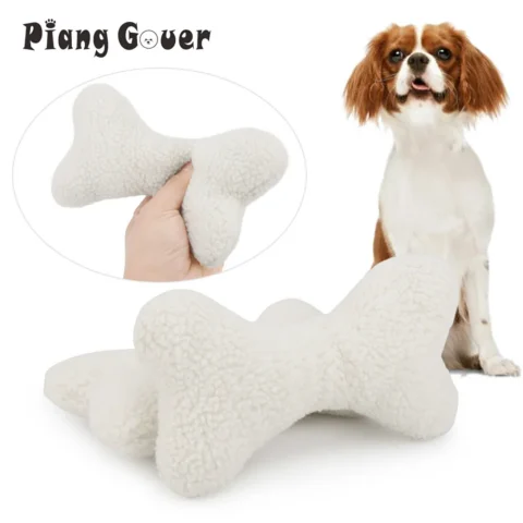 2pcs White Bone Squeaky Small Dog Toys Plush Bone Chew Pet Toy