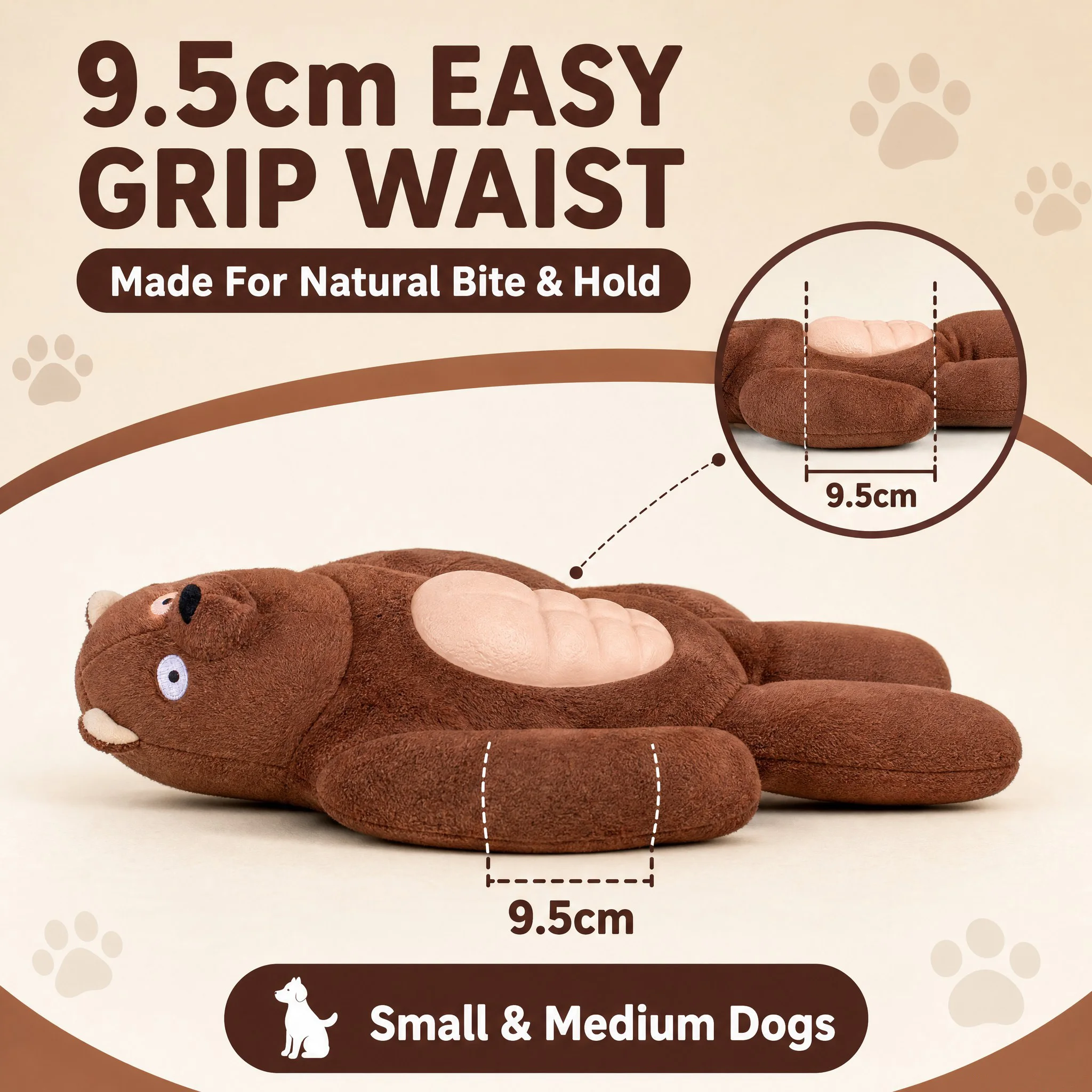 Squeaky Muscle Bear Dog Toy Plush Interactive Chew Toy Natural Rubber Belly Built in Squeaker for Small Medium Large Dogs Pla