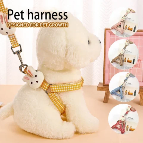 Dog Harness For Small Dogs Cats Adjustable Kitten Collar Pet Harness With Leash Set Plaid Chest Vest Leash Dog Cat Accessorie