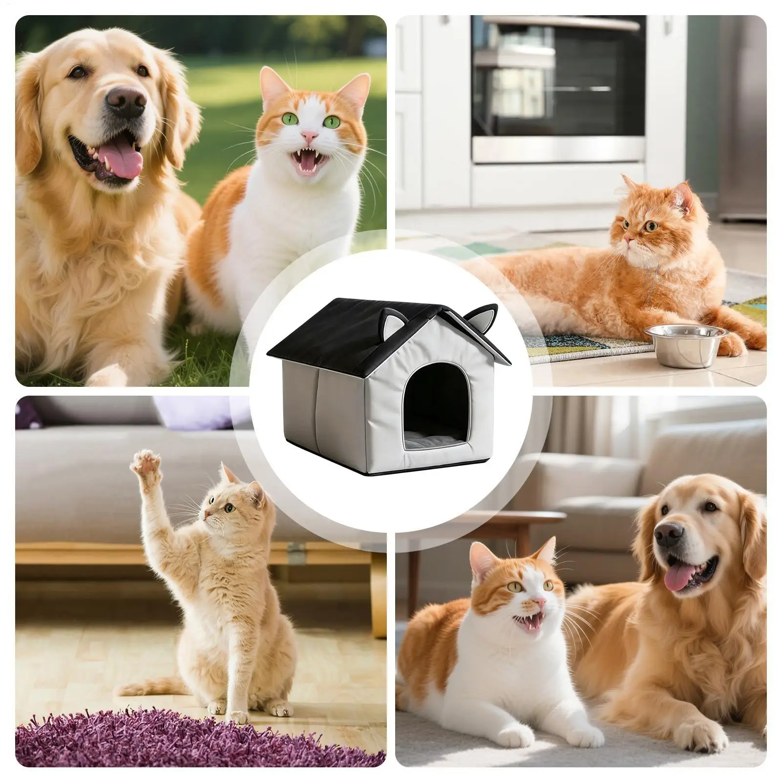 Cooling Dog House with 8 Ice Packs Waterproof Foldable Portable Bed Small Dog House for Puppy Kitten Summer Indoor Sleeping R