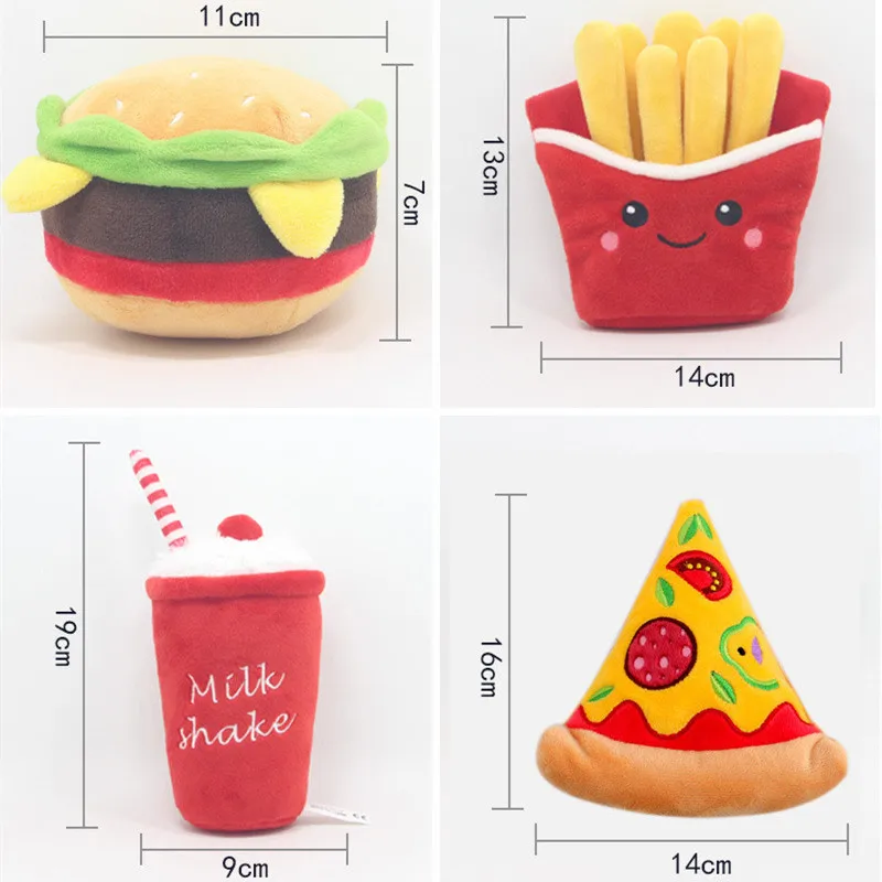 Hamburger Pet Dog Chew Safe Milkshake Funny Dog Chew Toy Comfortable Puppy Molar Toy Pizza Plush Doll Pet Supplies Accessorie