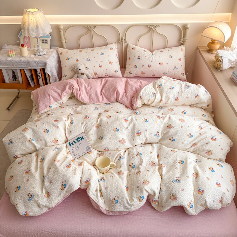 Korean Cute Dog Printed Bedding Set or Single Duvet Cover Ultra Soft Cloud Touch Seersucker Quilt Cover Aesthetic Bedroom Decor - Image 10