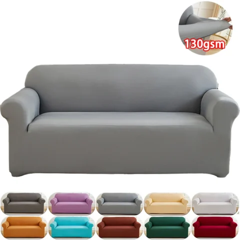 1pc Solid Color Sofa Slipcover 130gsm Thicken Elastic Non-slip Sofa Couch Cover Four Seasons Universal Sofa Protector Home De