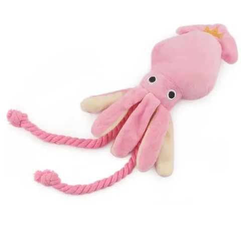 Squeaky Octopus Plush Dog Toy for Puppy Teeth Cleaning Chew, Cute Pink Rope Interactive Toy with Squeaker for Small Dogs, Puppy