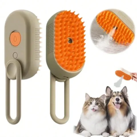 4-In-1 Steam Brush For Cats – Self-Cleaning Comb For Long And Short Hair Cats And Dogs, Steam Pet Brush For Hair Removal, Vib