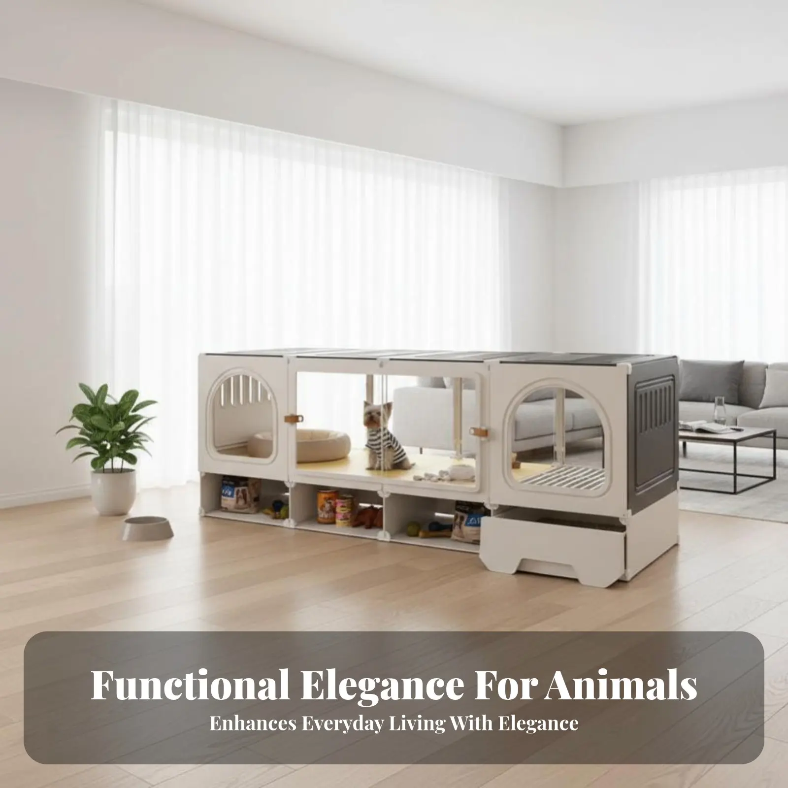 Kennel with Potty Area Luxury Villa Design covered Dog Crate Panoramic View safety-latch for Home