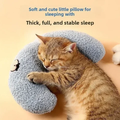 Soft Plush U-Shaped Pet Neck Pillow for Cats Dogs Calming Sleeping Support Pillow for Small Pets