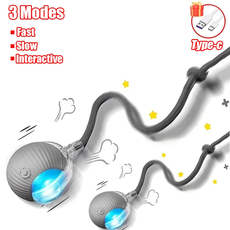 New Cat Interactive Ball Toy Automatic Rolling Ball Faux Tail Rechargeable Smart Pet Electric Toy Dog Cat Training Imitate Mouse - Image 13