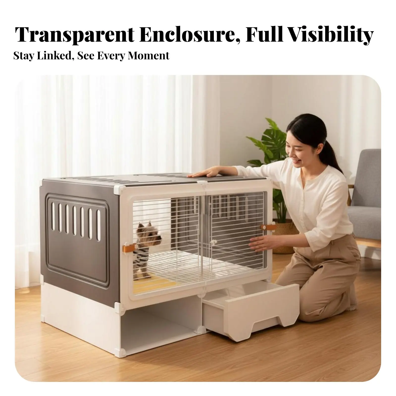 Kennel with Potty Area Luxury Villa Design covered Dog Crate Panoramic View safety-latch for Home